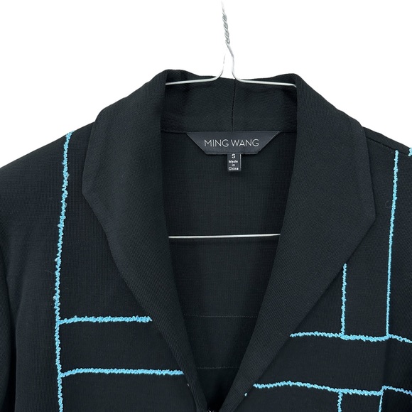 New MING WANG Jacket Open Front, Single Clasp, Knit Black Blue - Picture 4 of 11